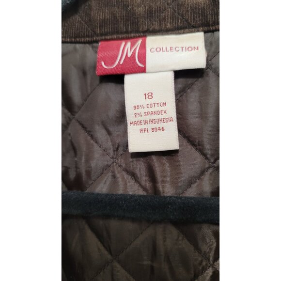 JM Collection Quilted Brown Corduroy Jacket With Button Front & Pockets Plus Si - Picture 9 of 11